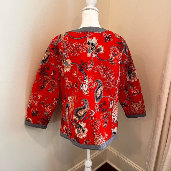 Talbots XL Petite Red Quilted Jacket floral Paisley Cottage Boho Cotton Chambray - Picture 6 of 9